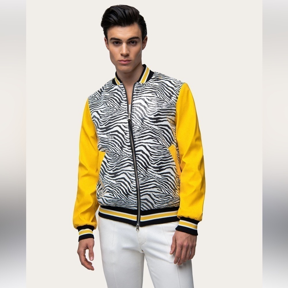 Mayer Animal Zebra Sequin Varsity Bomber Jacket Size Small